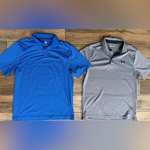 Under Armour Men's Blue and Gray Polo Shirts, size medium
